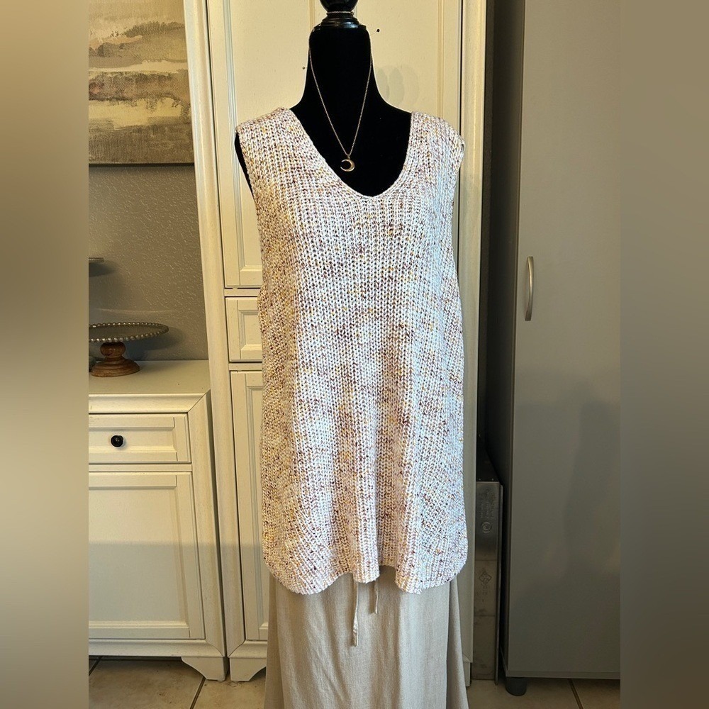 LOFT Plus Knit Sweater Vest V-Neck Tunic Sleeveless Cream Yellow 16/18